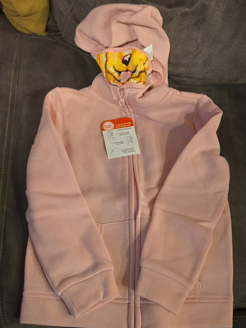 wonder nation Light Pink Hooded Zip Front Sweatshirt With Mask